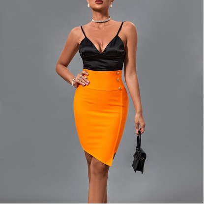 Metal Ornamental Buckle Bandage Skirt